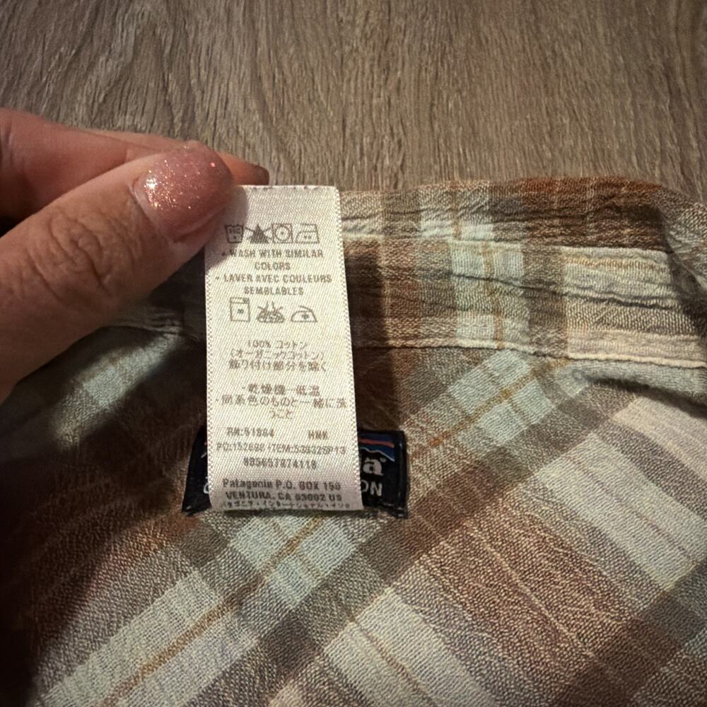 Patagonia Organic Cotton Button Shirt Men's Large Blue Brown Plaid Preppy Causal - Picture 4 of 9